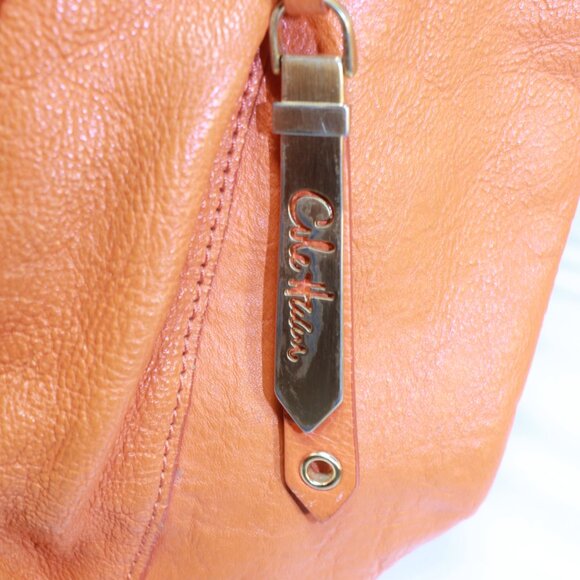 Cole Haan Orange Pebbled Leather Double Braided Handle Footed Large Tote Bag - Picture 7 of 16